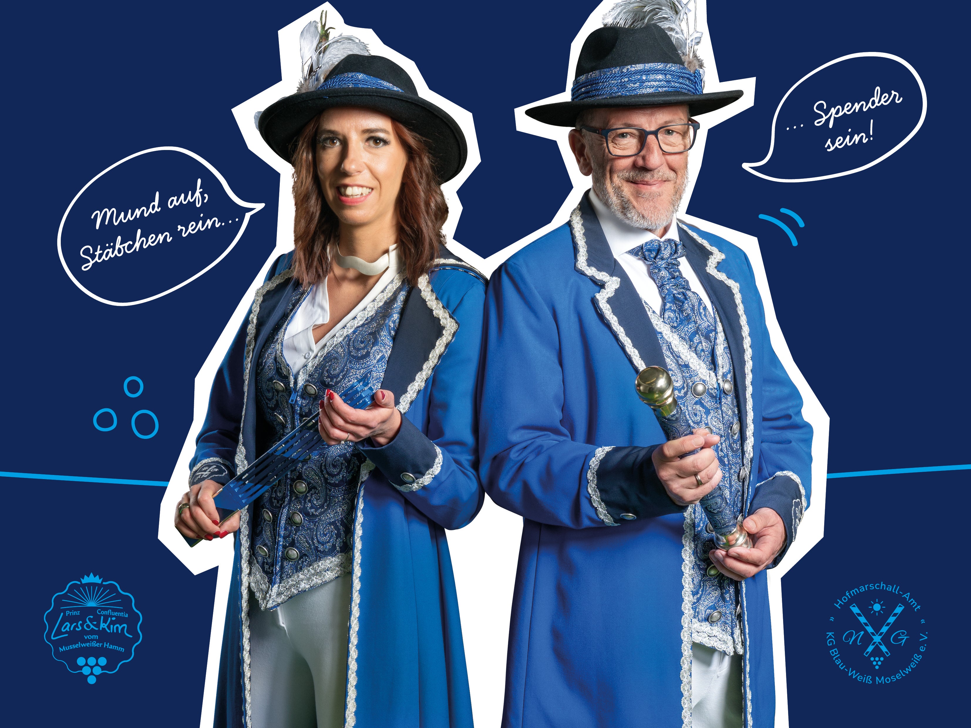 KG Moselweiß fordert im Kostüm auf sich zu registrieren.