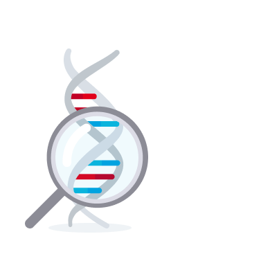 Ein DNA-Strang mit einem Vergrößerungsglas