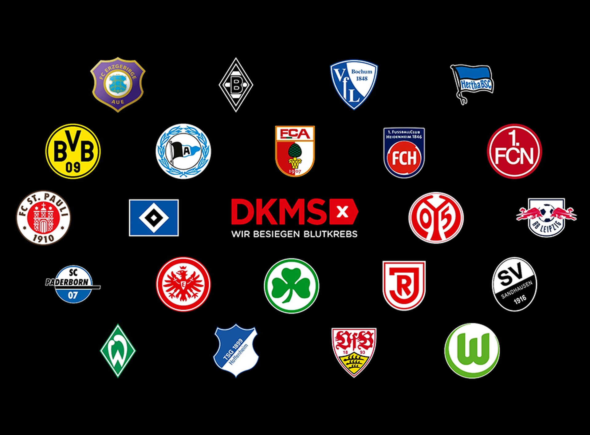 Logos von Fußball Vereinen auf schwarzem Hintergrund