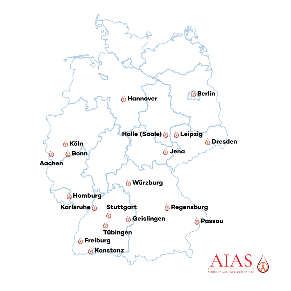 Deutschlandkarte mit Markierungen an AIAS-Standorten