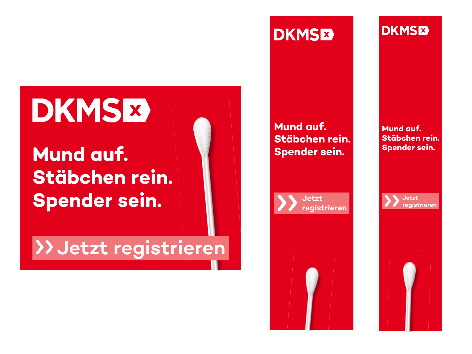 Banner von der DKMS "Mund auf. Stäbchen rein. Spender sein. Jetzt registrieren."