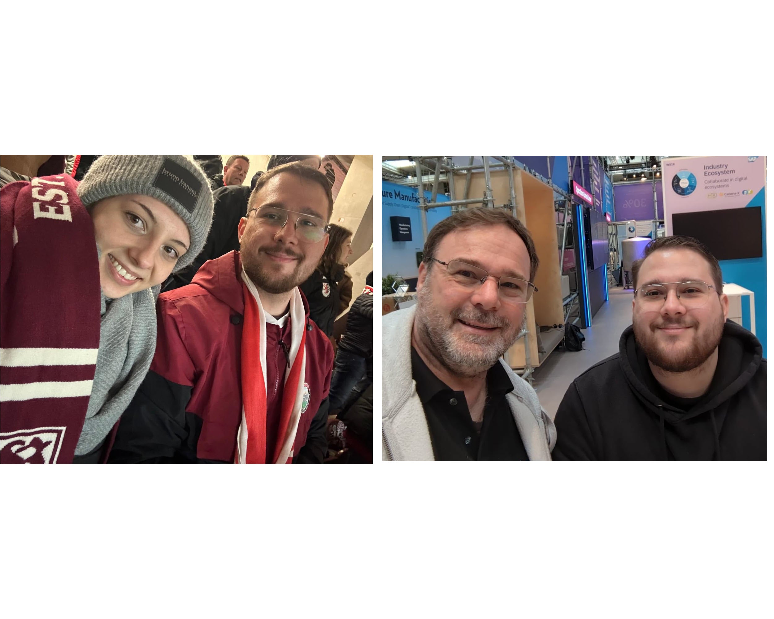 Links, Patient Nico mit einer Freundin im Fußball Stadion und rechts, Patient Nico mit seinem Papa