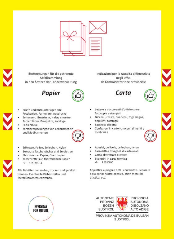 Flyer für PAPIER, Landesämter in der Gemeinde Bozen und Leifers