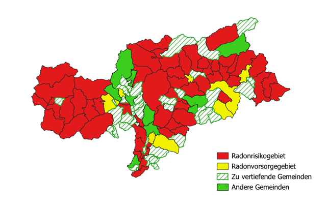 Radonrisikogebiete 2026 ( Quelle: Landesagentur für Umwelt und Klimaschutz)