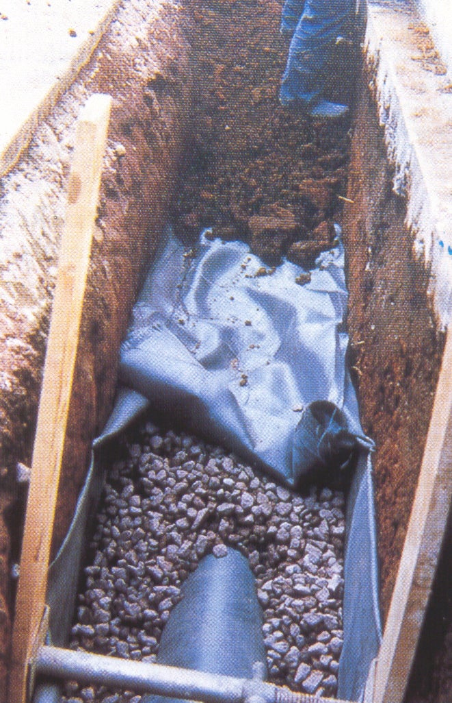Rigolenversickerung
(Quelle: Geiger, W./Dreiseitl, H., Neue Wege für das
Regenwasser - Handbuch zum Rückhalt und zur
Versickerung von Regenwasser in Baugebieten,
Oldenbourg Verlag, 1995)