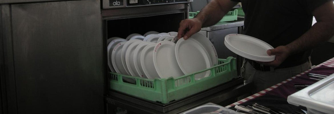 Nutzung einer mobilen Geschirrspülmaschine (Foto: Landesagentur für Umwelt und Klimaschutz)