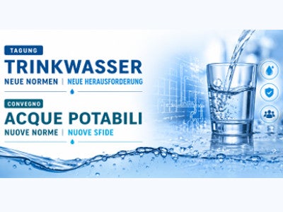 Flyer evento Acque potabili: nuove norme – nuove sfide - 14/05/2026 (Fonte: Consorzio dei Comuni della Provincia di Bolzano)