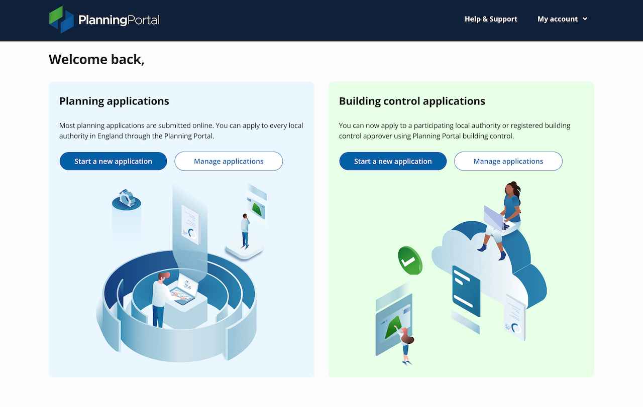 The screen shown to users of the Planning Portal application service