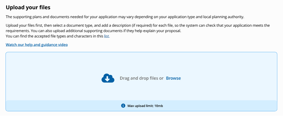 Screenshot of supporting documents upload