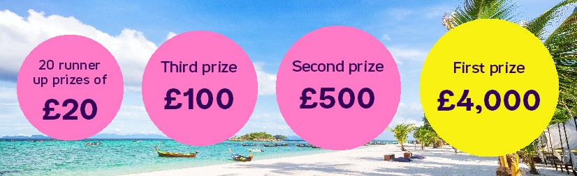 Two pink circles with text and numbers on a beach