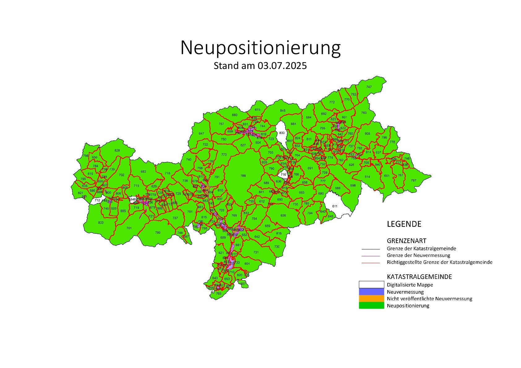 Neupositionierung der Katastermappen: Stand am 03.07.2025