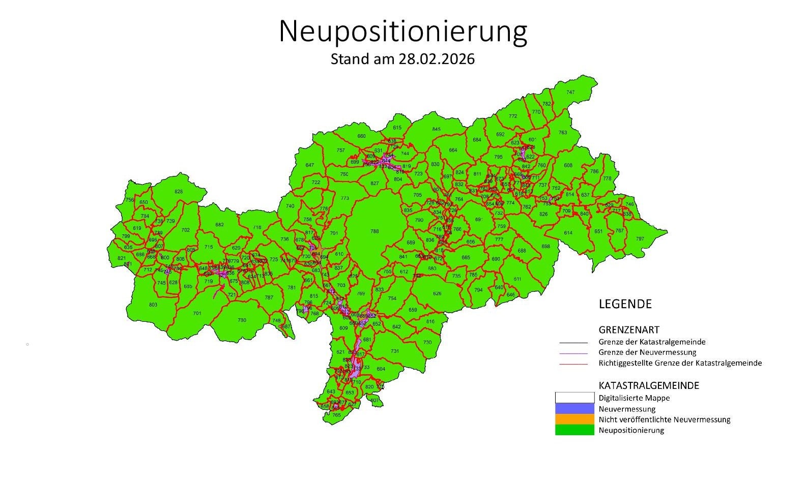 Neupositionierung der Katastermappen: Stand am 28.02.2026