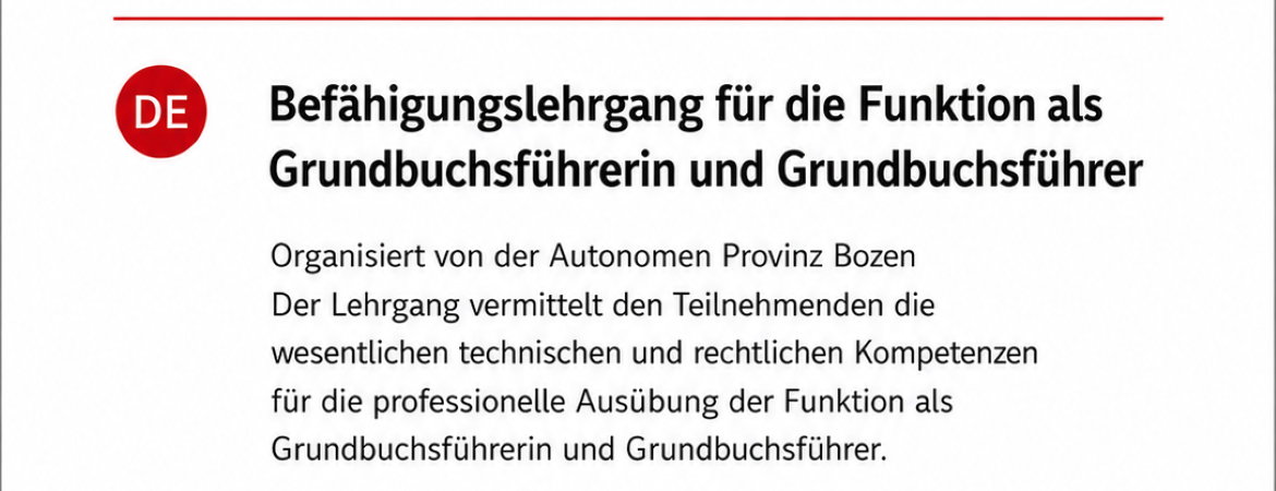 Befähigungslehrgang für Grundbuchsführerinnen und Grundbuchsführer