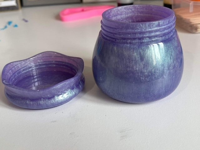 One of Debbie's creations; a purple sparkly resin pot