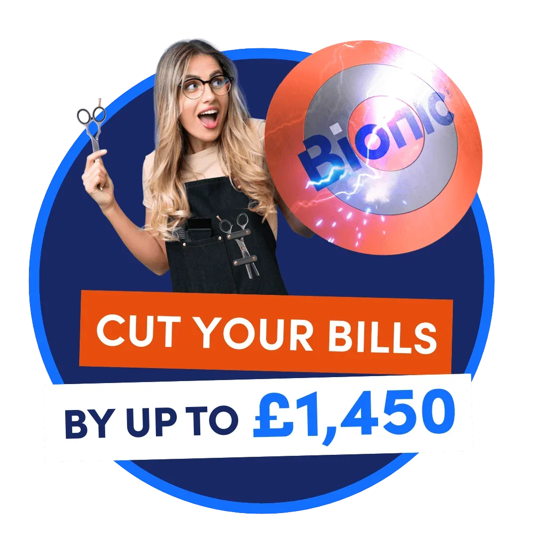 A woman holding scissors and a shield protecting her from price rises. sign