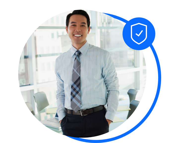 Male office worker stood up