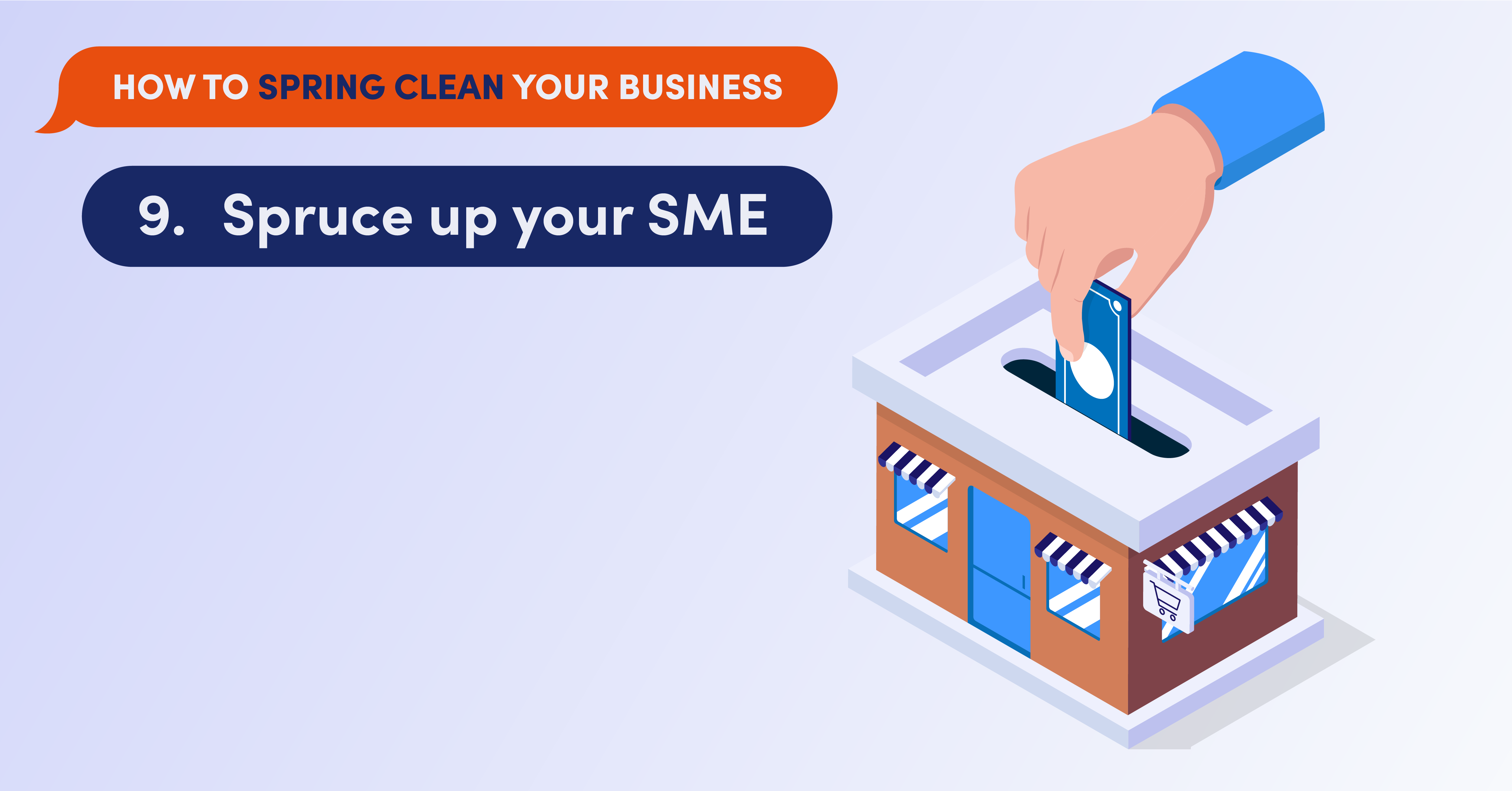 Illustration of a money-box shaped like a shop with money being put into it