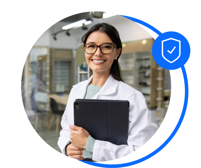 Optician holding ipad