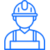 A blue line drawing of a man wearing a hard hat