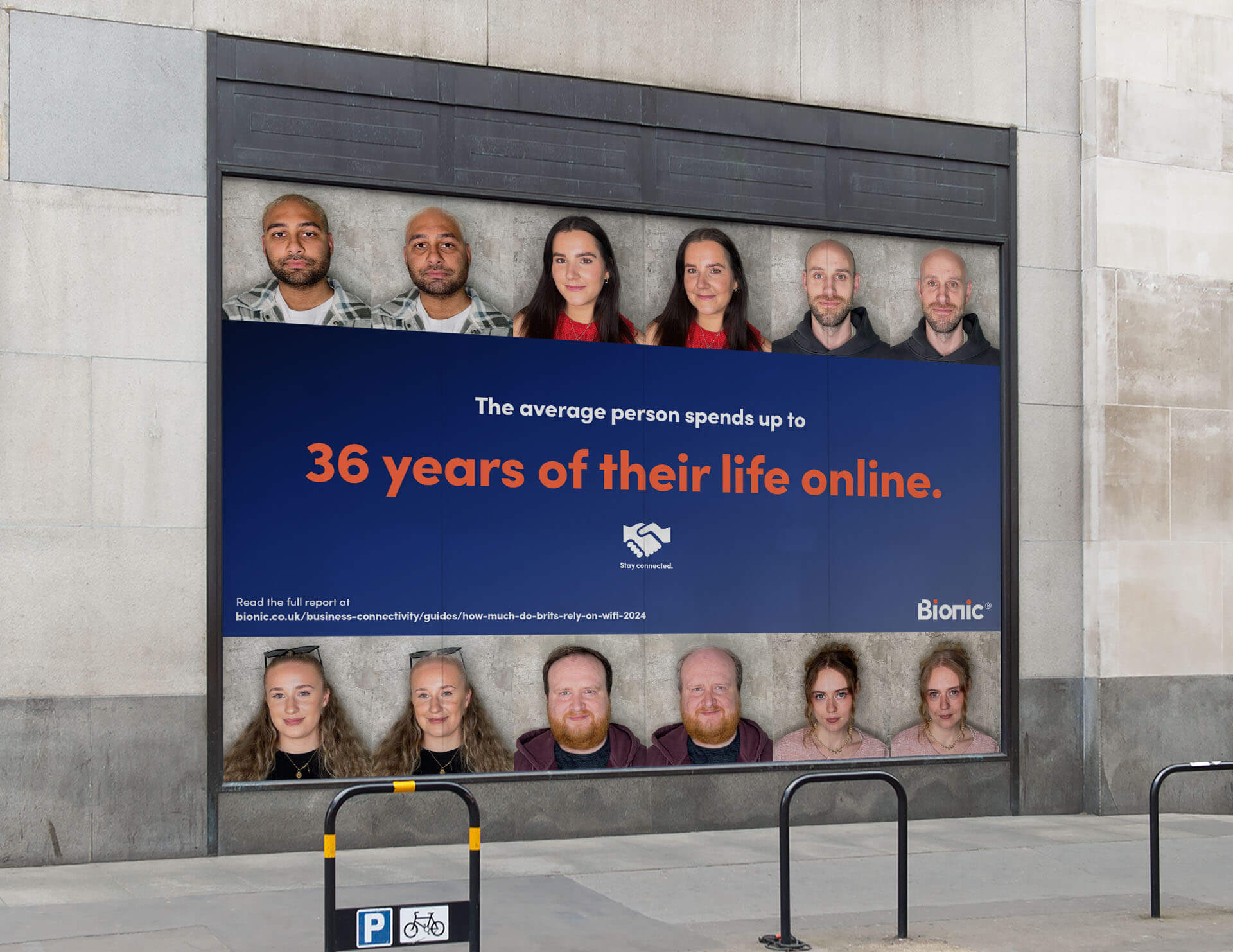 Infographic with text - The average person spends up to 36 years of their life online