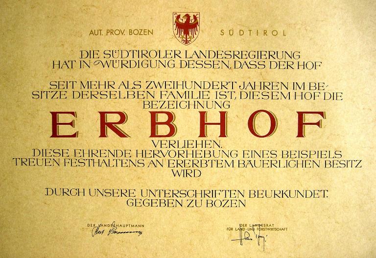 Erbhofurkunde