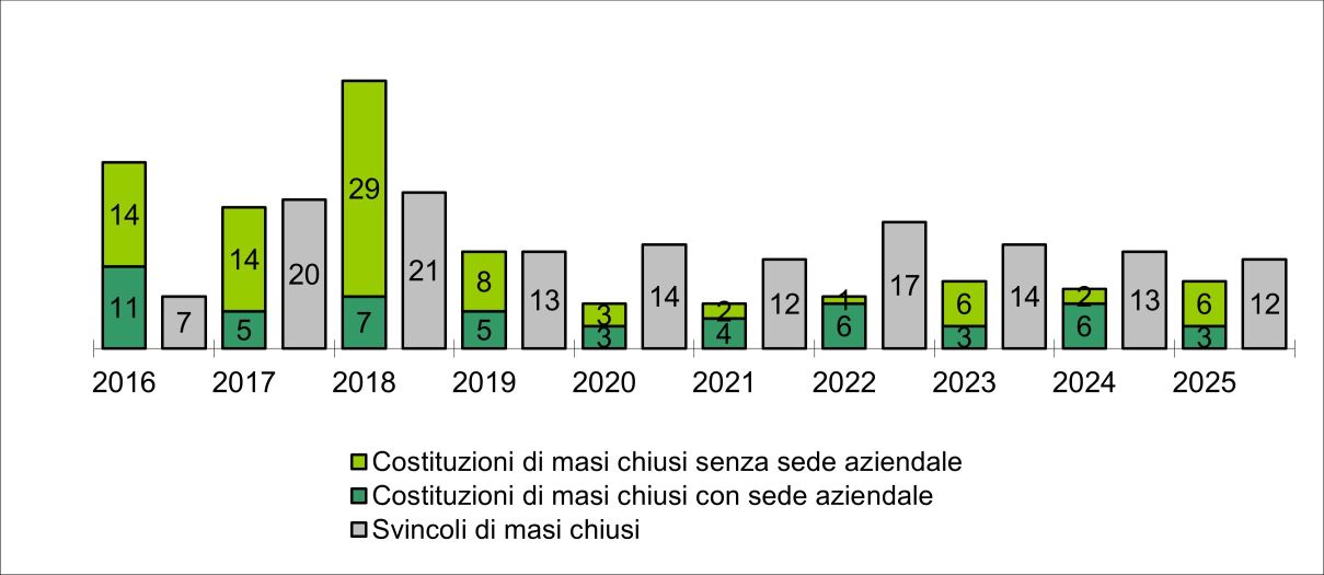 Diagramma: costituzioni e svincoli di masi chiusi