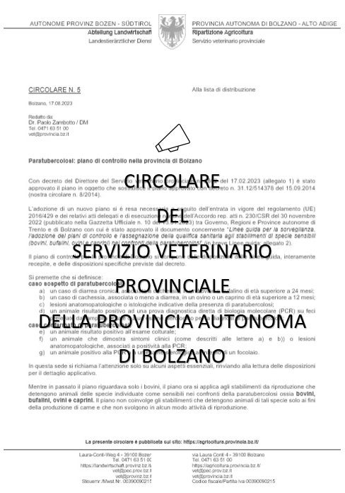 Circolare del Servizio veterinario provinciale del 10.10.2025 n. 7/2025