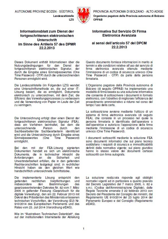 FEA (firma elettronica avanzata)- Informativa