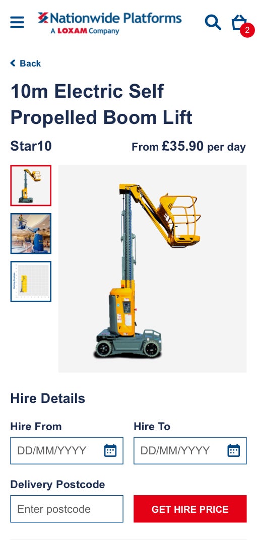 Nationwide Platforms product page gallery design