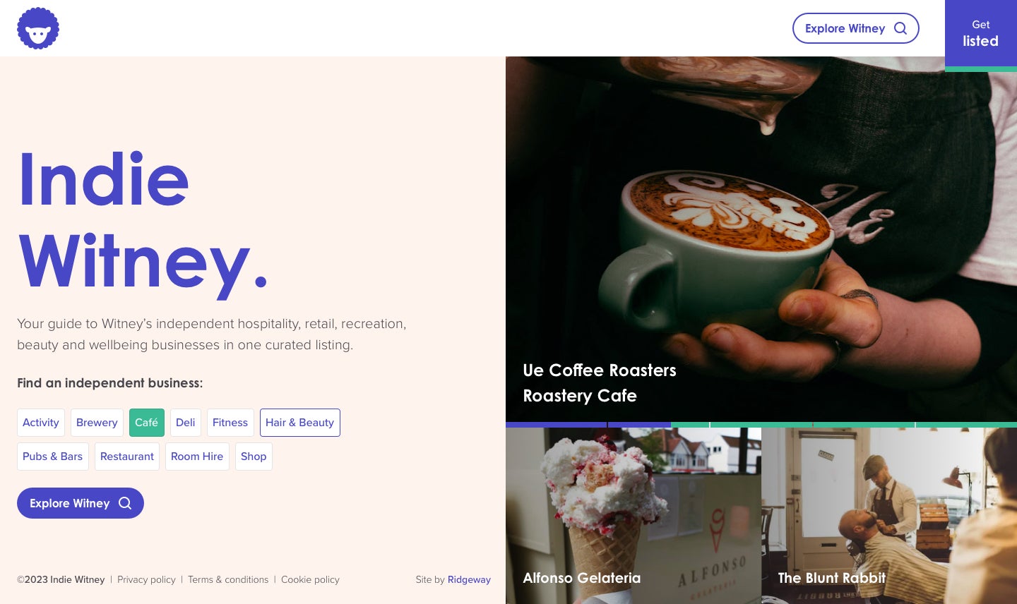 Indie Witney homepage.