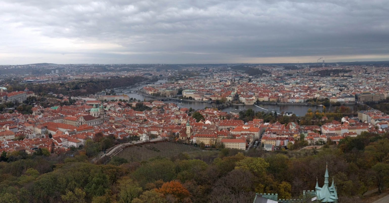 Prague flyover shot