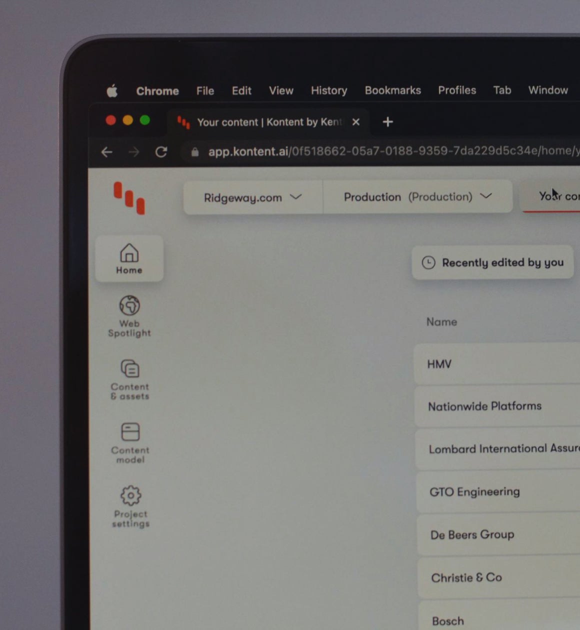 Kentico Kontent dashboard