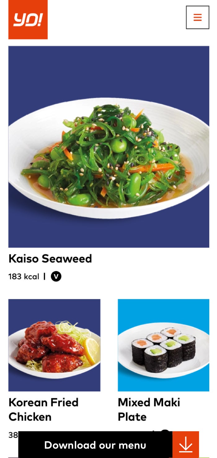 YO! menu list page design