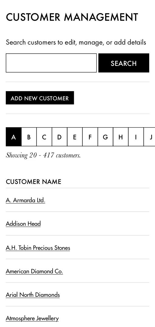 De Beers client portal customer management