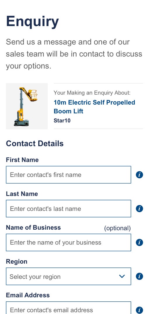 Nationwide Platforms product enquiry form design