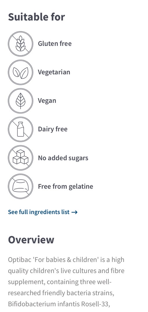 Optibac suitability icons