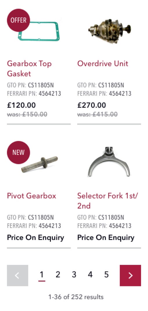 GTO Engineering product listing page design