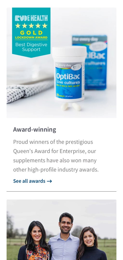 Optibac mobile website design