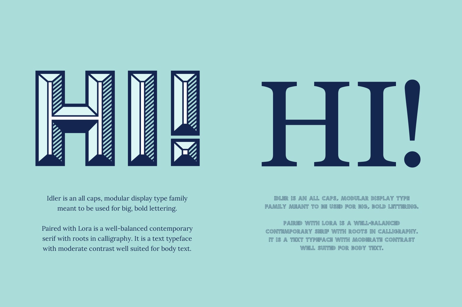 Examples of Typefaces Idler and Lora