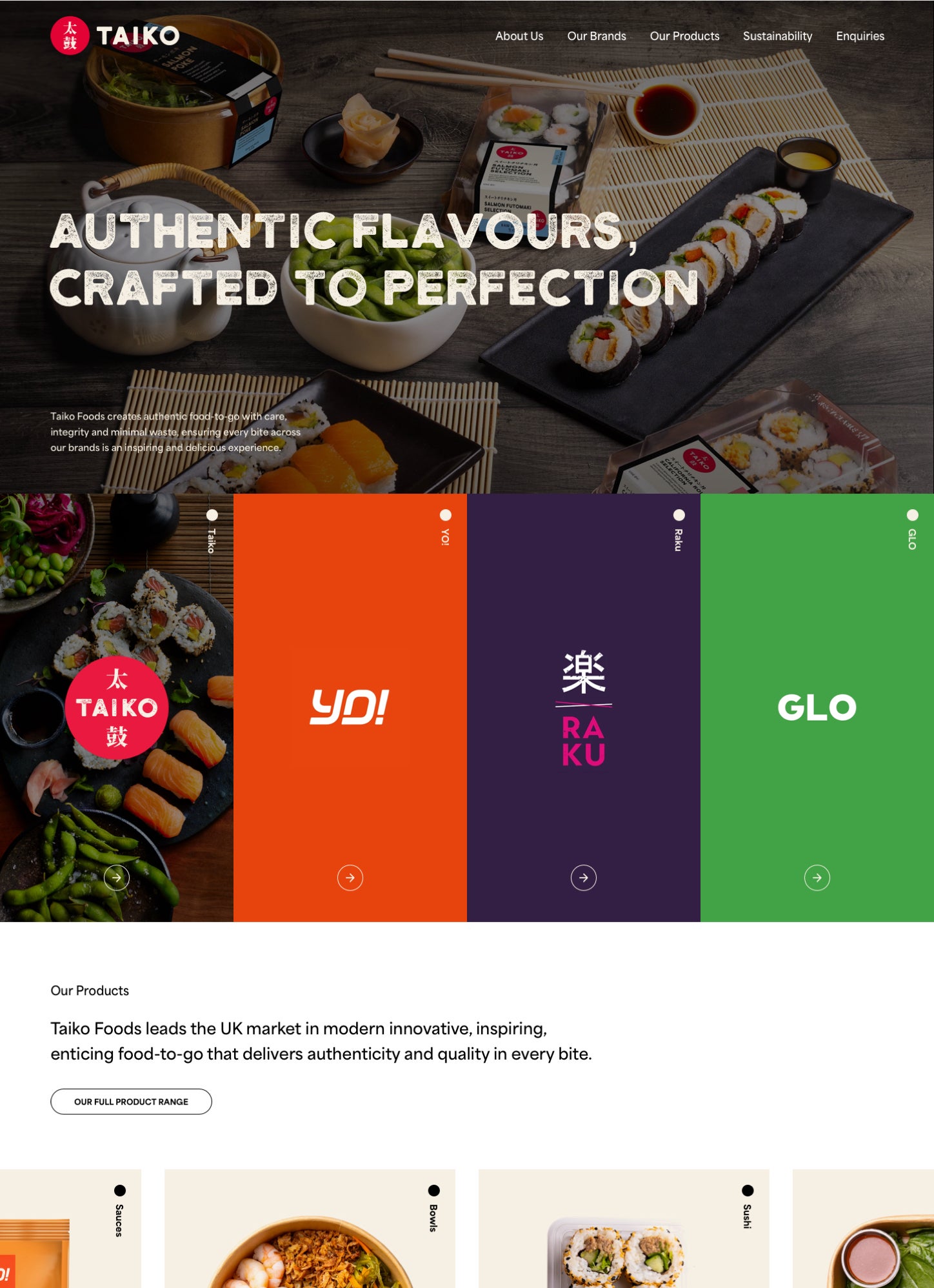 Taiko Food Desktop Homepage Screenshot