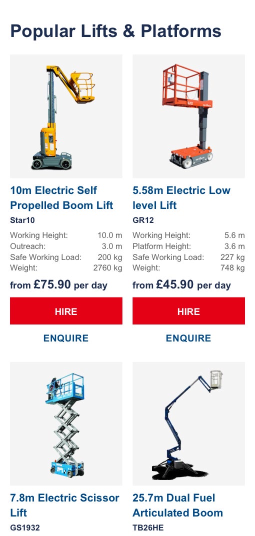 Nationwide Platforms product listing page design