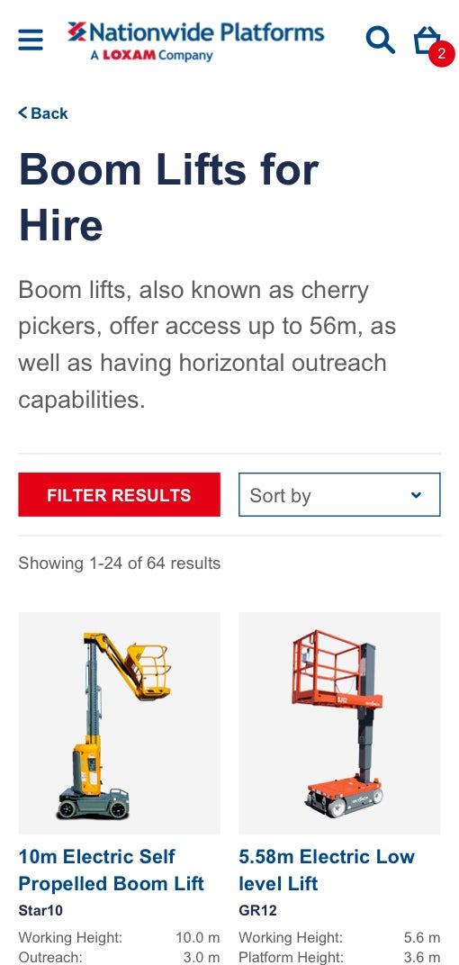 Nationwide Platforms product listing designs with filtering