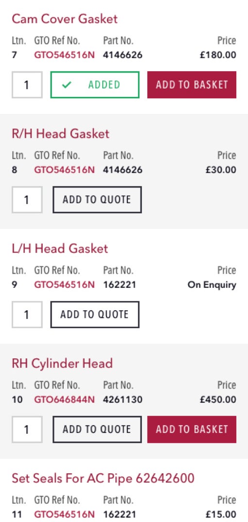 GTO Engineering order summary page designs