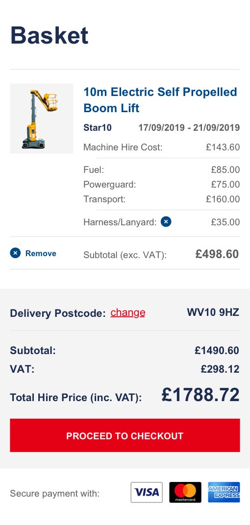 Nationwide Platforms basket page design
