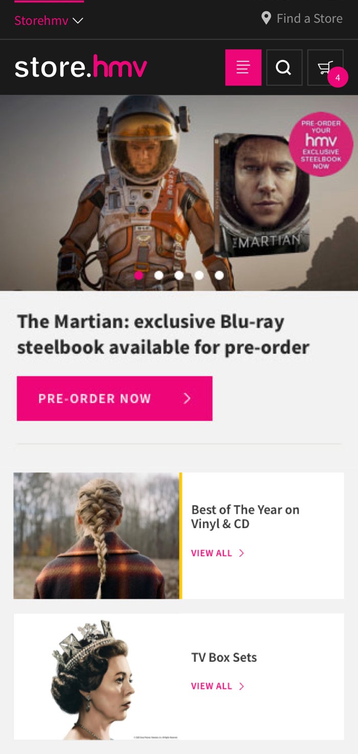 hmv homepage design