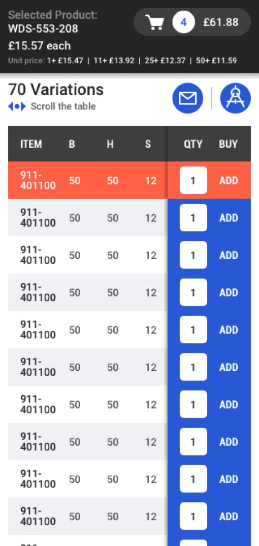 WDS product variations page design