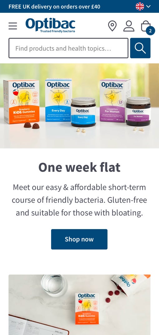 Optibac homepage design