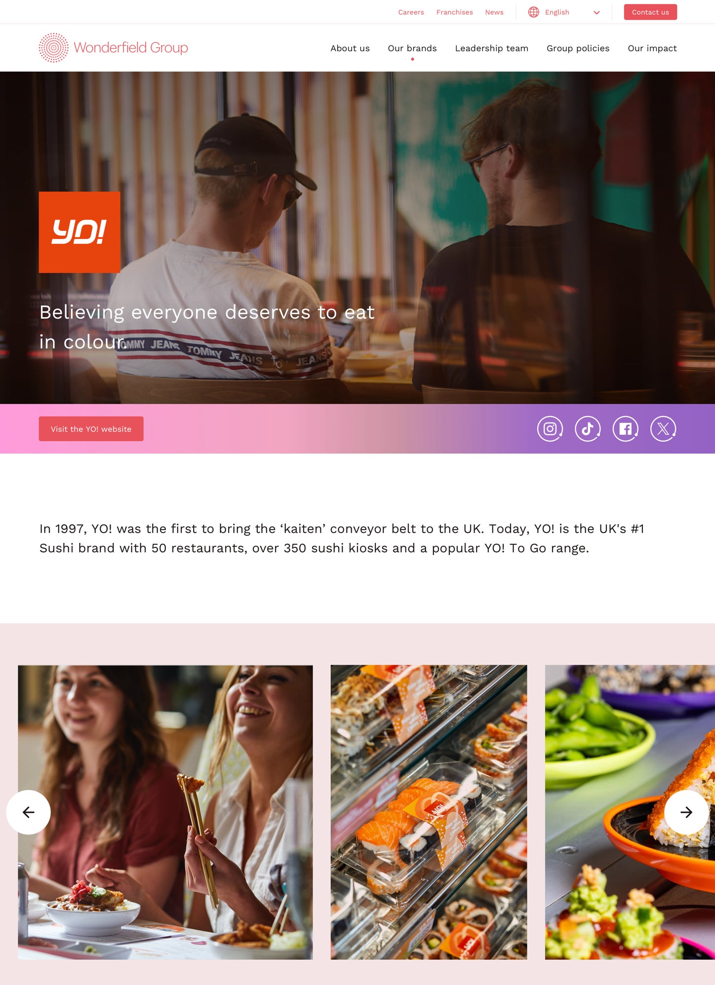 YO! Sushi landing page on the Wonderfield Group website