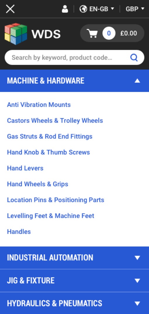 WDS mobile menu design