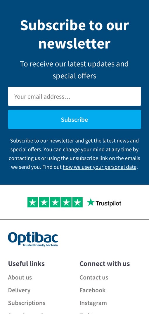 Optibac email sign up design